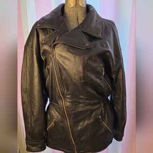 Versace Versus Black Leather Zippered Jacket.Vintage.EUC. SZ 34/48